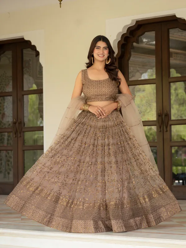 Taupe_Net_Sleeveless_Embroidered_Lehenga_Choli_For_Women