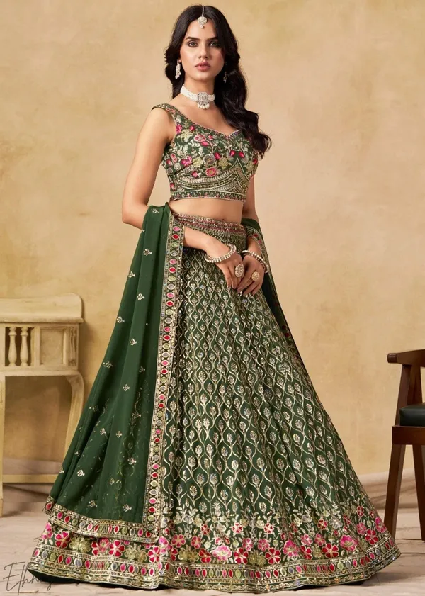 Green_Georgette_Sleeveless_Embroidered_Lehenga_Choli_For_Women