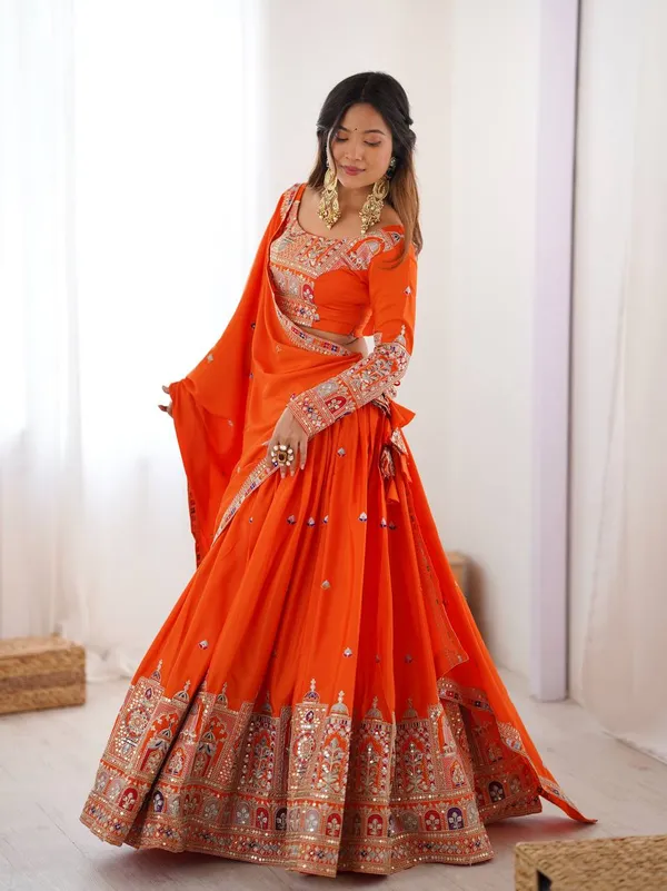 Orange_Crepe_Embroidered_Lehenga_Choli_For_Women
