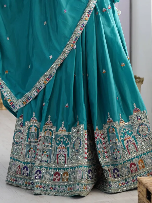 Teal_Crepe_Embroidered_Saree_For_Women