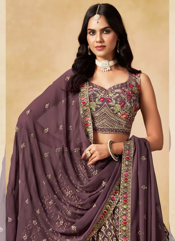 Purple_Georgette_Floral_Embroidered_Flared_Lehenga_Set_For_Women