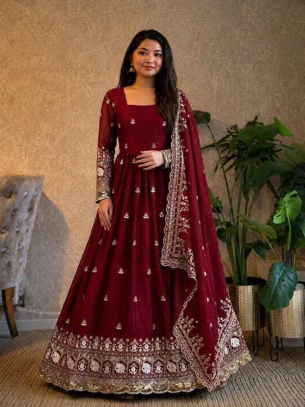 Maroon_Satin_Flared_Embroidered_Anarkali_Dress_Set_For_Women