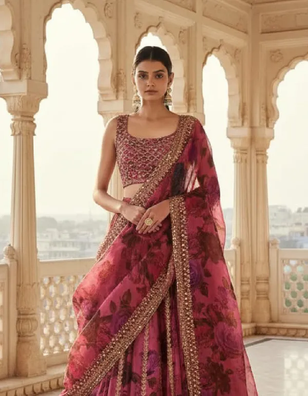 Magenta_Organza_Sleeveless_Embroidered_Lehenga_Set_For_Women