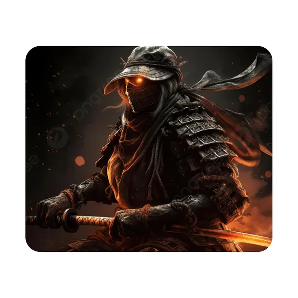 Dark_Ninja_Samurai_Glowing_Eyes_Printed_Mouse_Pad_Non-Slip_Rubber_Base