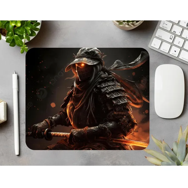 Dark_Ninja_Samurai_Glowing_Eyes_Printed_Mouse_Pad_Non-Slip_Rubber_Base