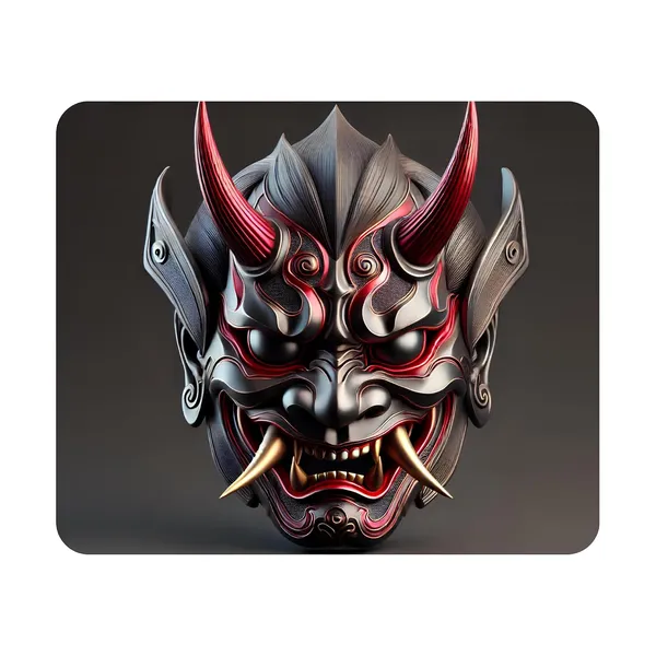 Dark_Samurai_Oni_Mask_Printed_Mouse_Pad_Anti-Skid_Rubber_Base