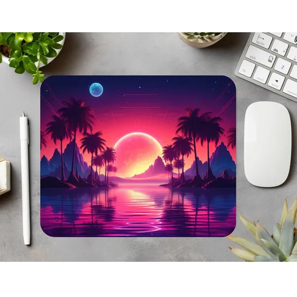 Colormint_Neon_Sun_Palm_Tree_Synthwave_Printed_Mouse_Pad_Non-Slip_Rubber_Base