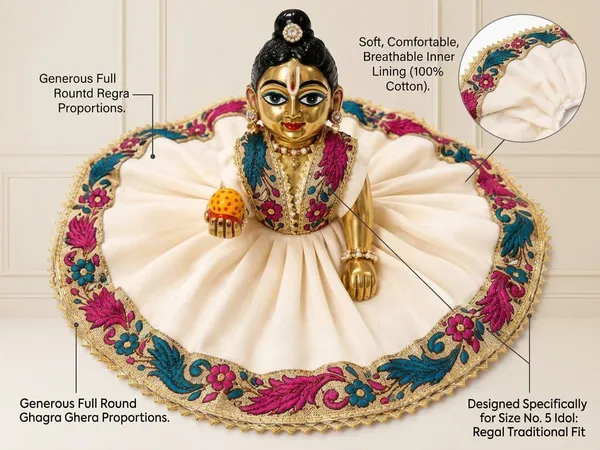 Cream_Zari_Embroidered_Laddu_Gopal_Ghagra_Poshak_Pink_Teal_Floral_Border