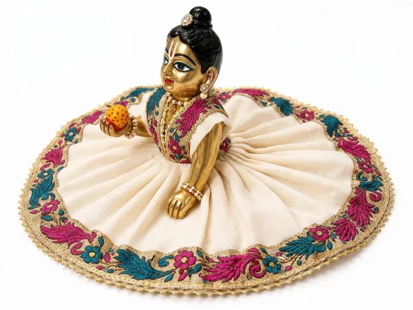 Cream_Zari_Embroidered_Laddu_Gopal_Ghagra_Poshak_Pink_Teal_Floral_Border
