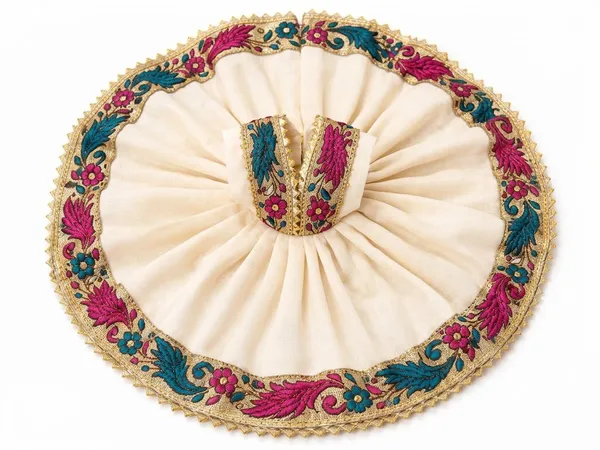 Cream_Zari_Embroidered_Laddu_Gopal_Ghagra_Poshak_Pink_Teal_Floral_Border