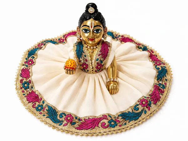 Cream_Zari_Embroidered_Laddu_Gopal_Ghagra_Poshak_Pink_Teal_Floral_Border