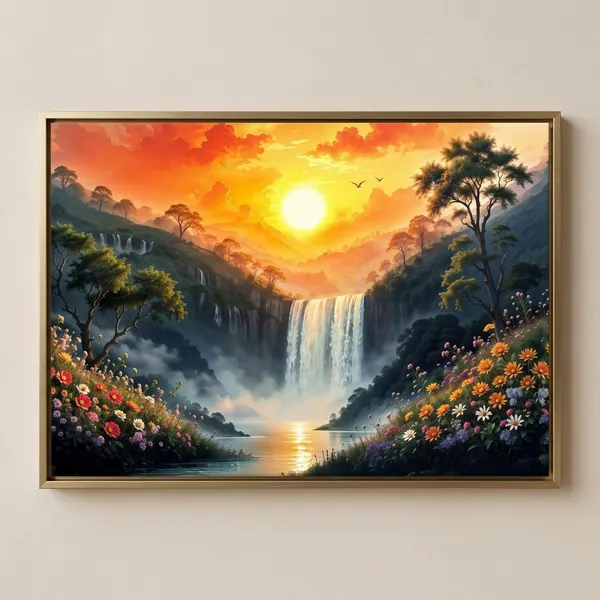 Canvas_Nature_Rising_Sun_Waterfall_Scenery_Wall_Art