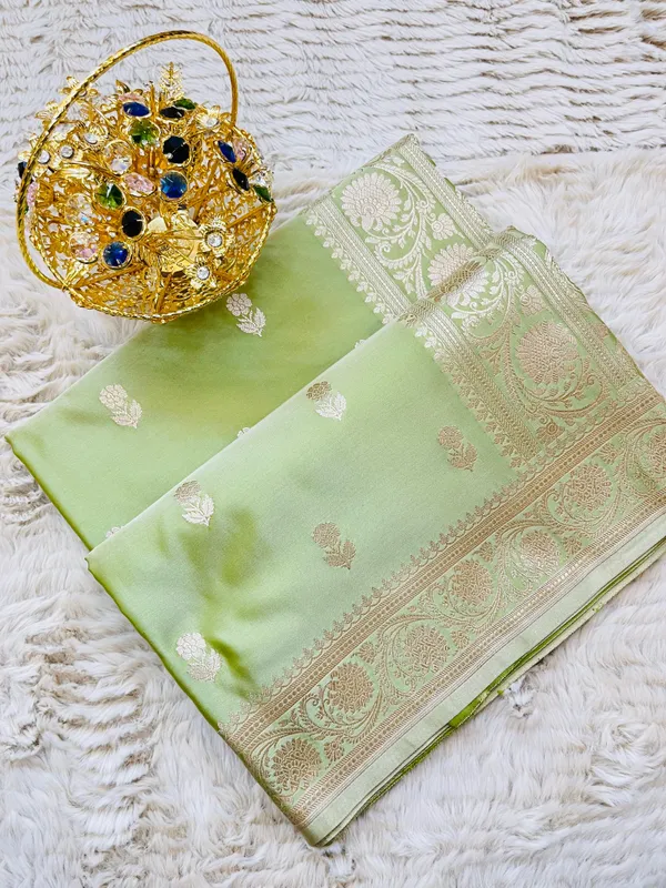 Lime_Green_Mashru_Katan_Silk_Silver_Zari_Banarasi_Saree_For_Women