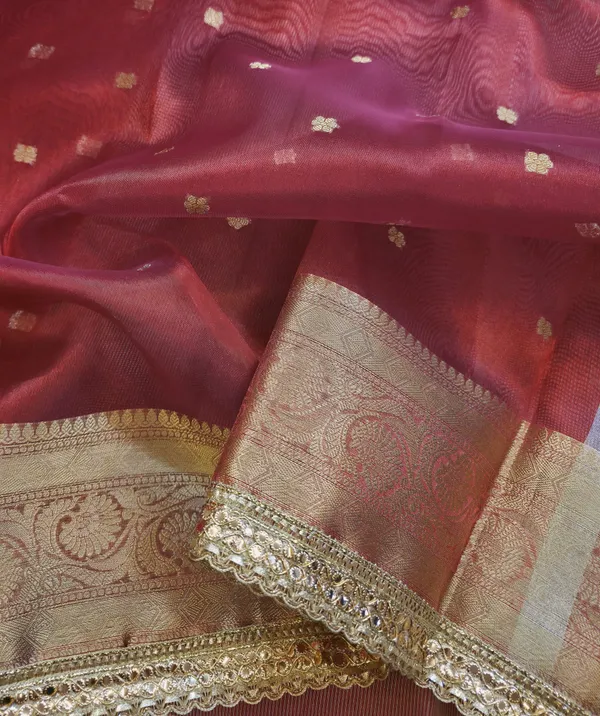 Red_Tissue_Silk_Zari_Buti_Lace_Border_Banarasi_Saree_For_Women