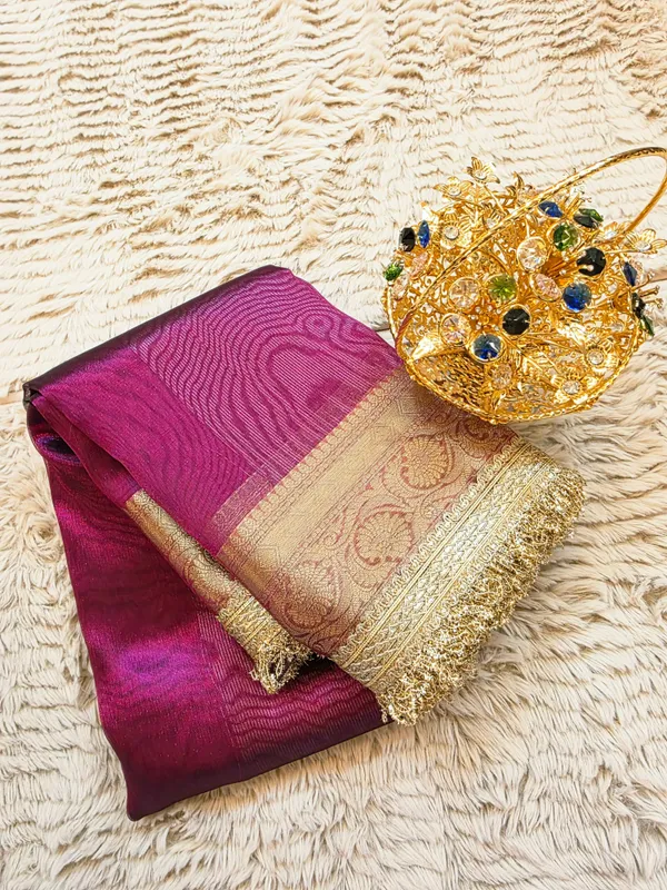 Dark_Purple_Tissue_Silk_Plain_Body_Lace_Border_Banarasi_Saree_For_Women