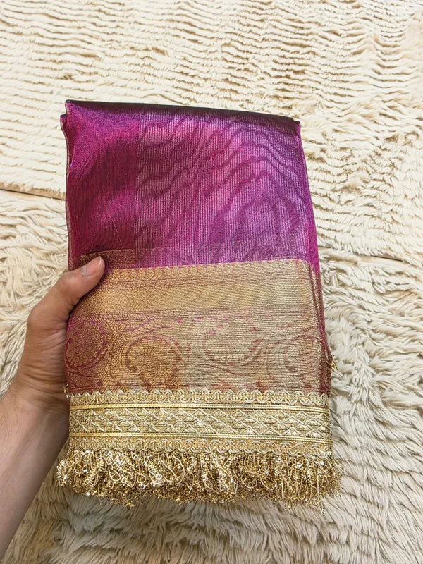 Dark_Purple_Tissue_Silk_Plain_Body_Lace_Border_Banarasi_Saree_For_Women