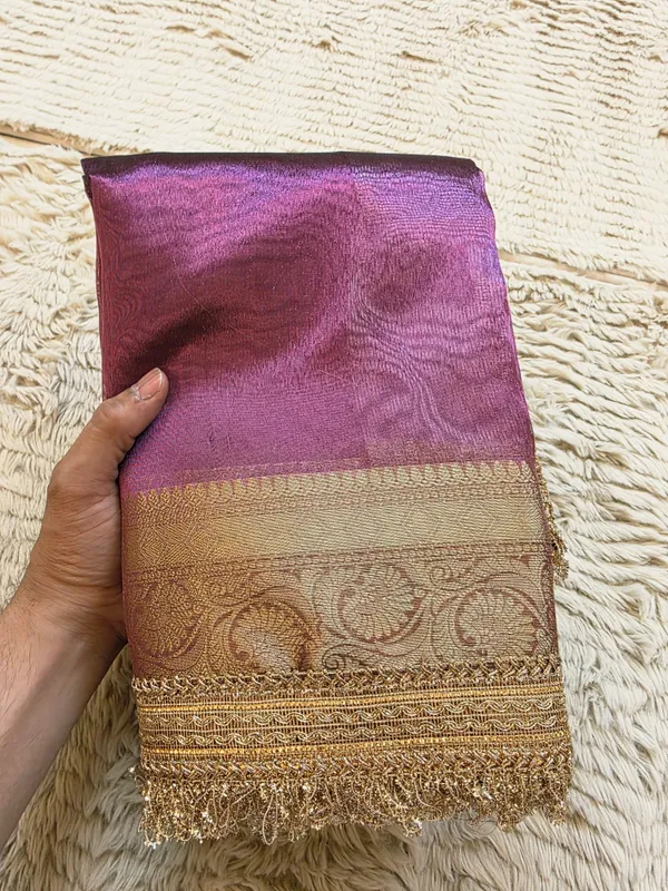 Purple_Tissue_Silk_Plain_Body_Lace_Border_Banarasi_Saree_For_Women