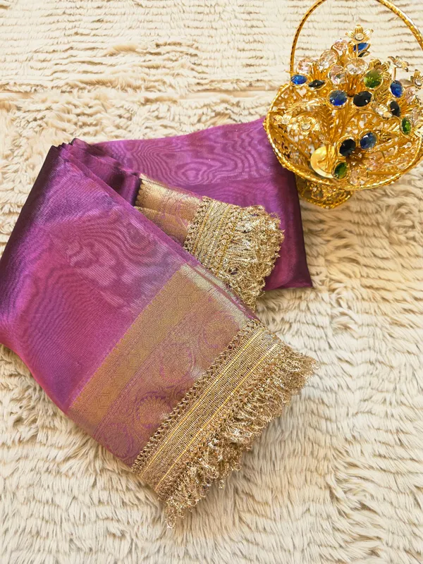 Purple_Tissue_Silk_Plain_Body_Lace_Border_Banarasi_Saree_For_Women