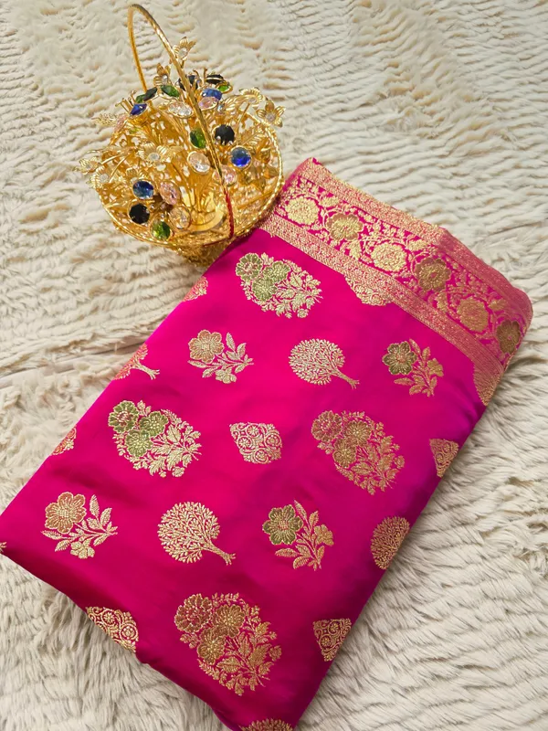Rani_Pink_Mashru_Katan_Silk_Guldasta_Buti_Zari_Saree_For_Women