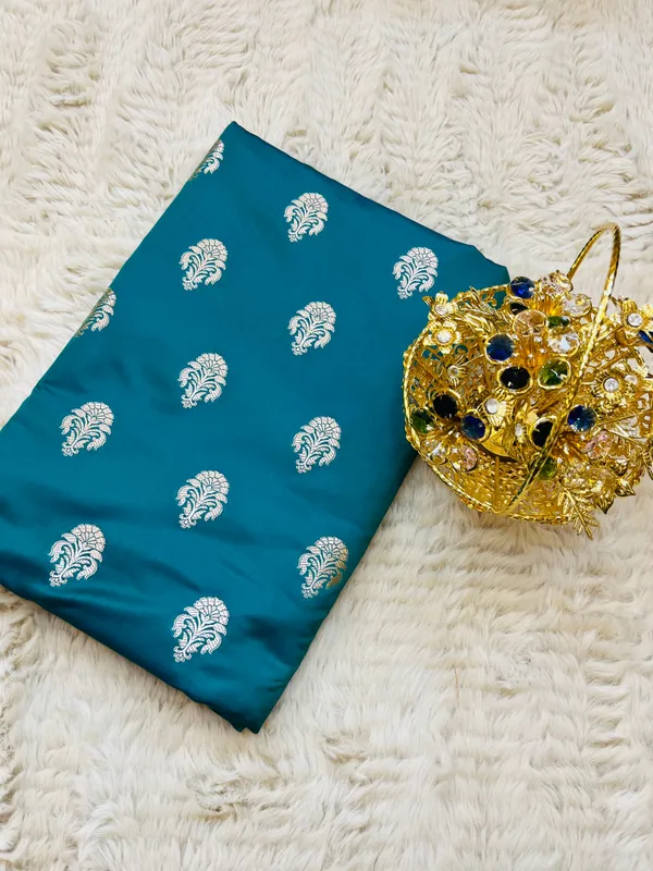 Peacock_Blue_Mashru_Katan_Silk_Silver_Paisley_Booti_Unstitched_Suit_For_Women