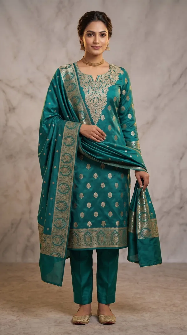 Peacock_Blue_Mashru_Katan_Silk_Silver_Paisley_Booti_Unstitched_Suit_For_Women