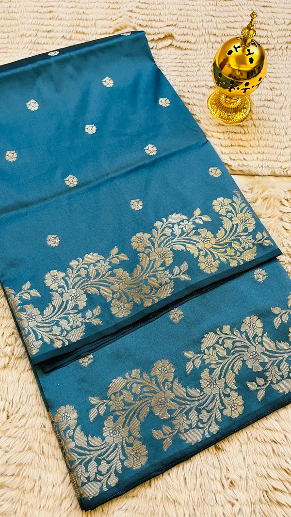 Dark_Aqua_Sea_Green_Banarasi_Semi_Mashru_Silk_Saree_with_Rich_Antique_Gold_Zari_Border