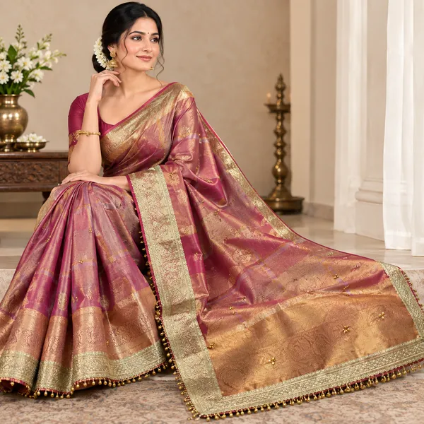 Dhoop-Chhaon_Rose_Gold_Viral_Ghungroo_Tissue_Silk_Banarasi_Saree