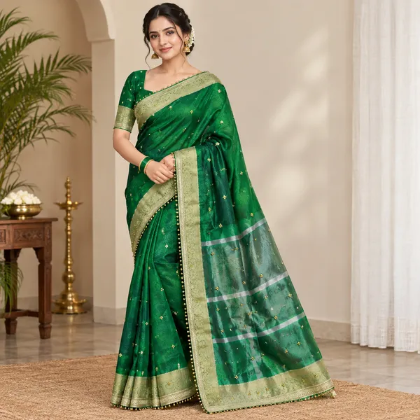 Emerald_Green_Viral_Ghungroo_Tissue_Silk_Banarasi_Saree
