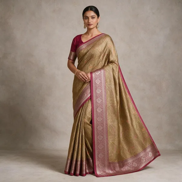 Banarasi_Brown_Semi_Mashru_Silk_Saree_With_Geometric_Design_&_Antique_Gold_Zari_Border