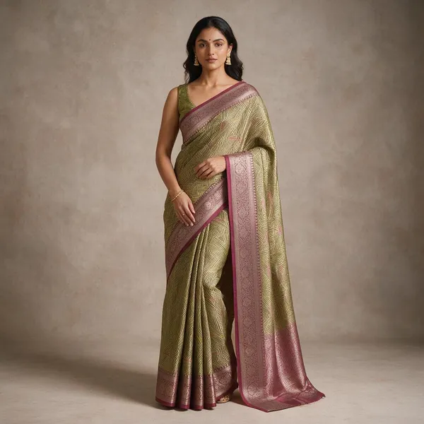 Banarasi_Green_Semi_Mashru_Silk_Saree_With_Geometric_Design_&_Antique_Gold_Zari_Border