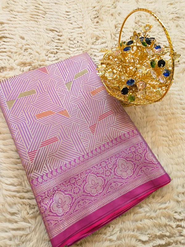 Banarasi_Purple_Semi_Mashru_Silk_Saree_With_Geometric_Design_&_Antique_Gold_Zari_Border