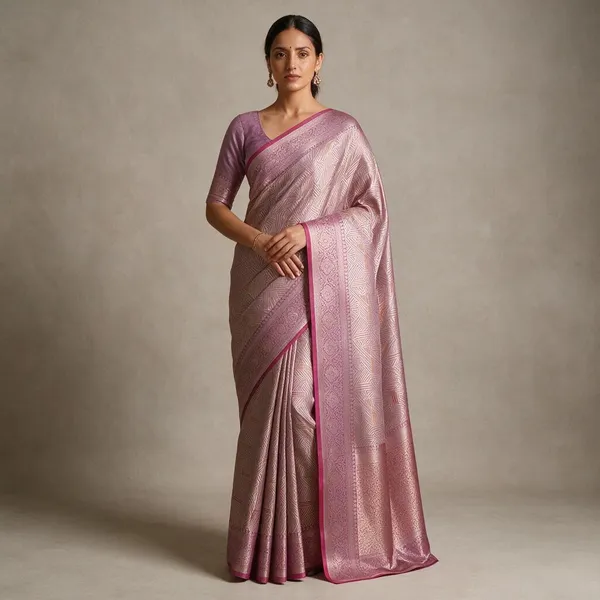 Banarasi_Purple_Semi_Mashru_Silk_Saree_With_Geometric_Design_&_Antique_Gold_Zari_Border