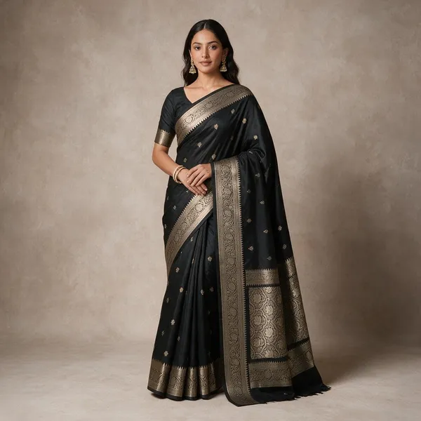 Black_Banarasi_Semi_Mashru_Silk_Saree_with_Traditional_Antique_Gold_Zari_Border