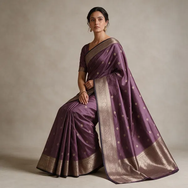 Dark_Pink_Banarasi_Semi_Mashru_Silk_Saree_with_Traditional_Antique_Gold_Zari_Border