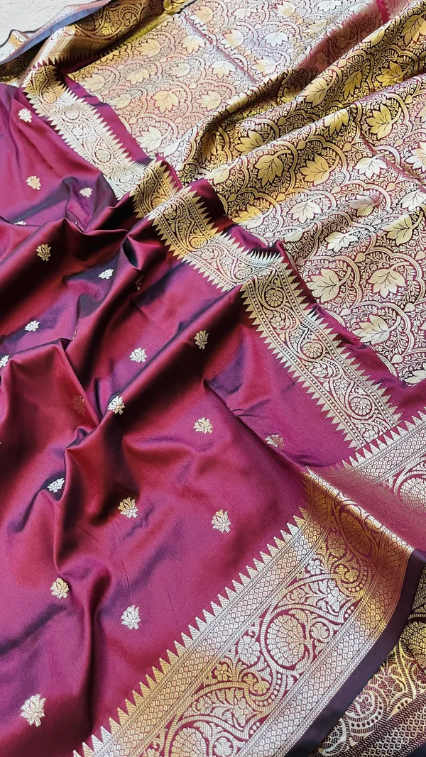 Garnet_Banarasi_Semi_Mashru_Silk_Saree_with_Traditional_Antique_Gold_Zari_Border
