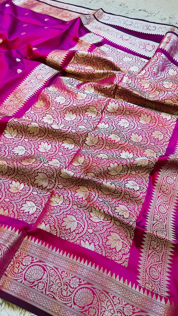 Rani_Pink_Banarasi_Semi_Mashru_Silk_Saree_with_Traditional_Antique_Gold_Zari_Border