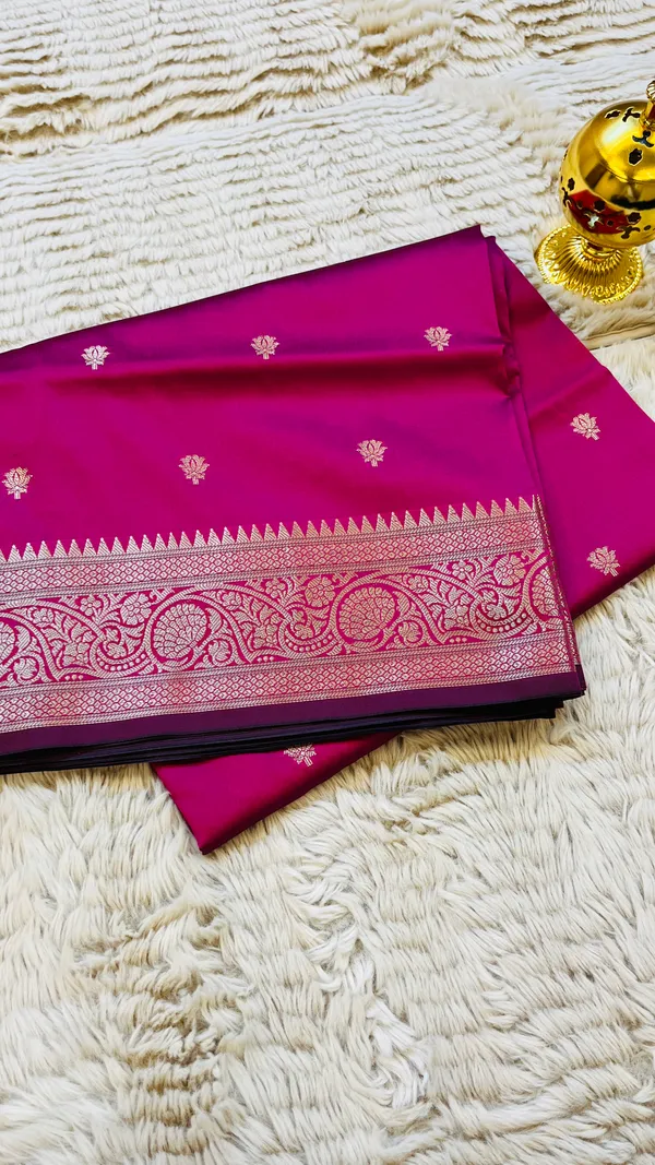 Rani_Pink_Banarasi_Semi_Mashru_Silk_Saree_with_Traditional_Antique_Gold_Zari_Border
