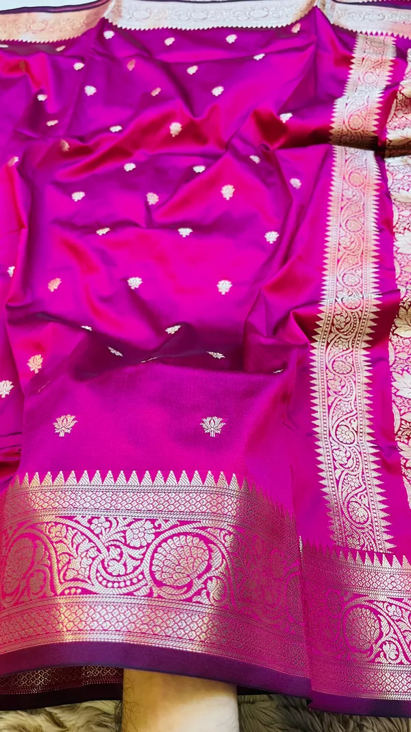 Rani_Pink_Banarasi_Semi_Mashru_Silk_Saree_with_Traditional_Antique_Gold_Zari_Border