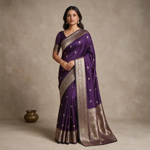 Wine_Banarasi_Semi_Mashru_Silk_Saree_with_Traditional_Antique_Gold_Zari_Border