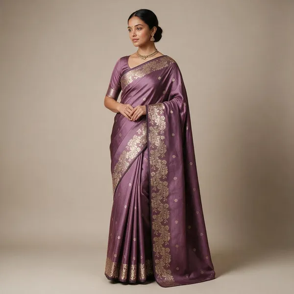 Dark_Pink_Banarasi_Semi_Mashru_Silk_Saree_with_Modern_Antique_Gold_Zari_Border
