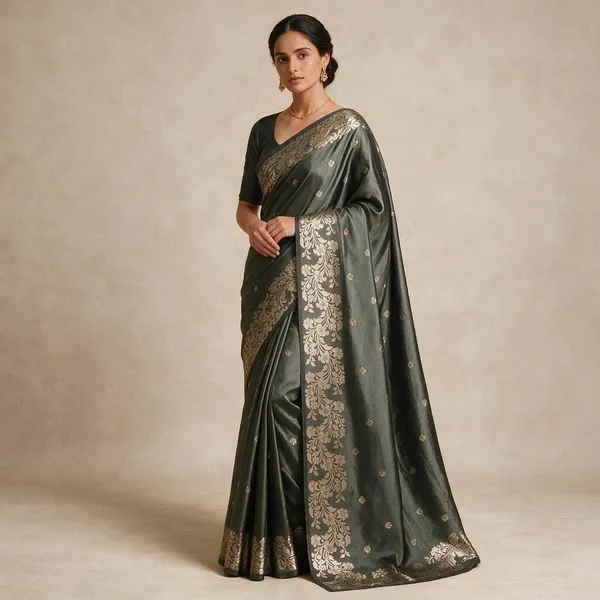 Dark_Smoke_Banarasi_Semi_Mashru_Silk_Saree_with_Modern_Antique_Gold_Zari_Border