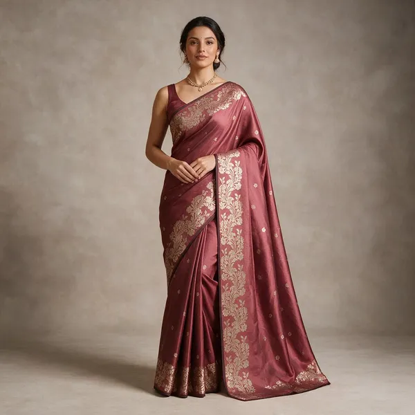 Gajari_Banarasi_Semi_Mashru_Silk_Saree_with_Modern_Antique_Gold_Zari_Border