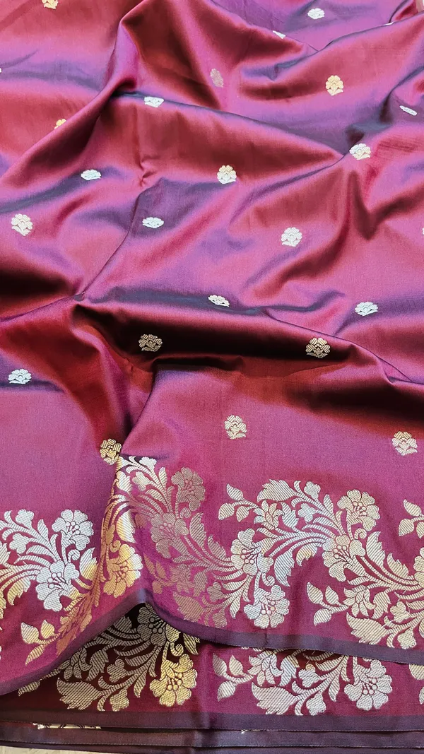 Garnet_Banarasi_Semi_Mashru_Silk_Saree_with_Rich_Antique_Gold_Zari_Border