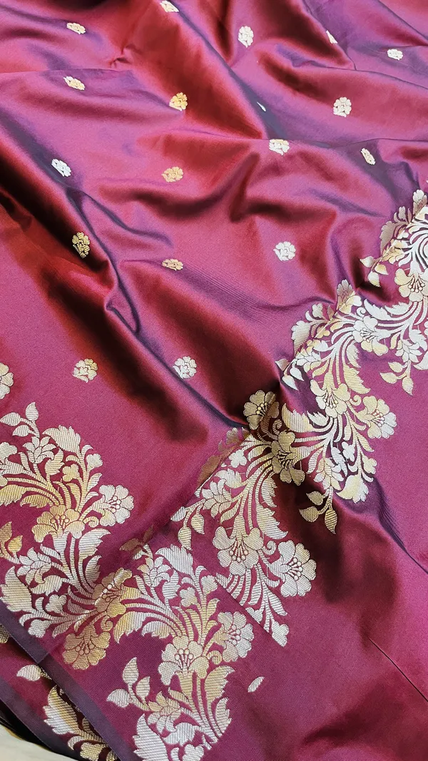 Garnet_Banarasi_Semi_Mashru_Silk_Saree_with_Rich_Antique_Gold_Zari_Border