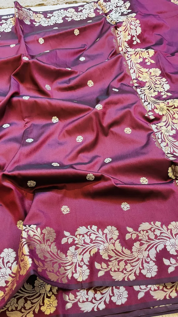 Garnet_Banarasi_Semi_Mashru_Silk_Saree_with_Rich_Antique_Gold_Zari_Border