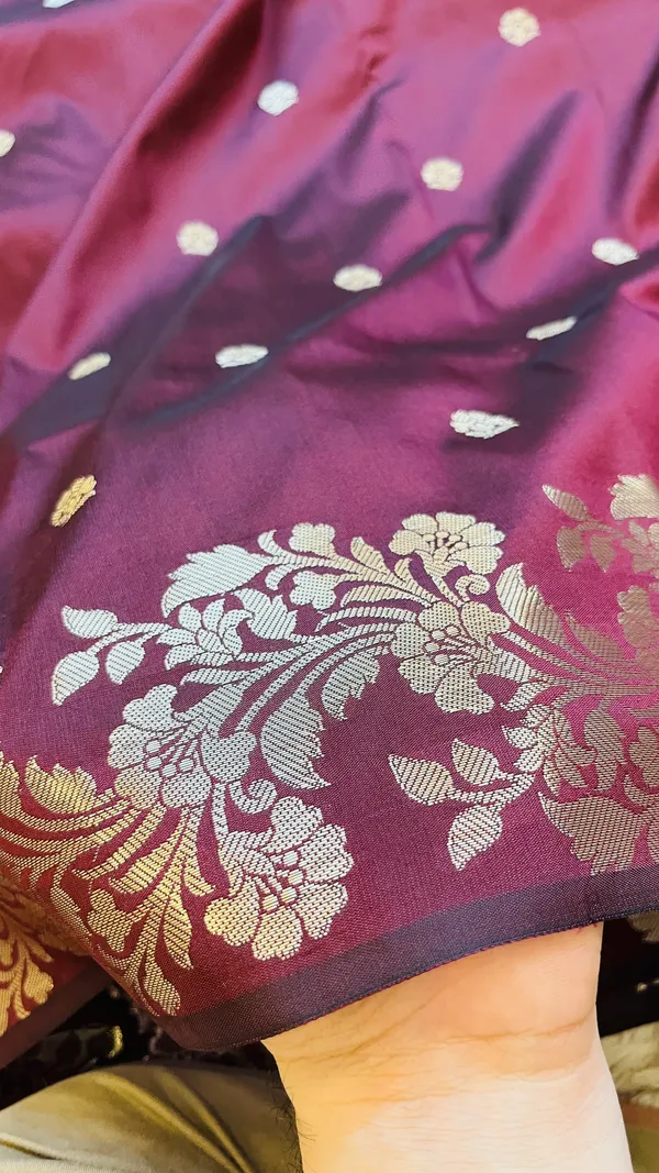 Garnet_Banarasi_Semi_Mashru_Silk_Saree_with_Rich_Antique_Gold_Zari_Border