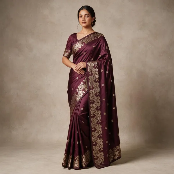 Garnet_Banarasi_Semi_Mashru_Silk_Saree_with_Rich_Antique_Gold_Zari_Border