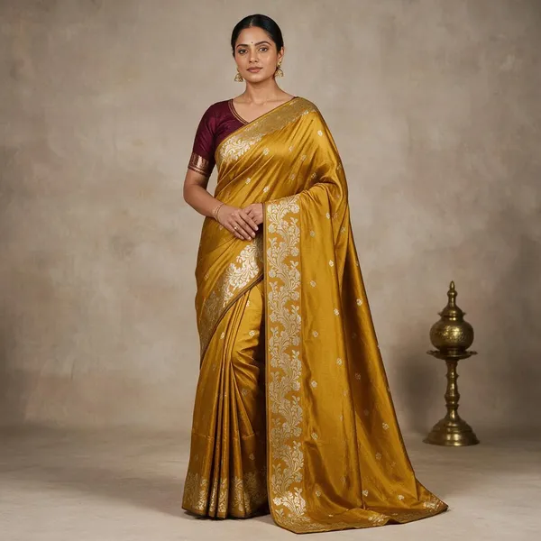 Mustard_Banarasi_Semi_Mashru_Silk_Saree_with_Rich_Antique_Gold_Zari_Border