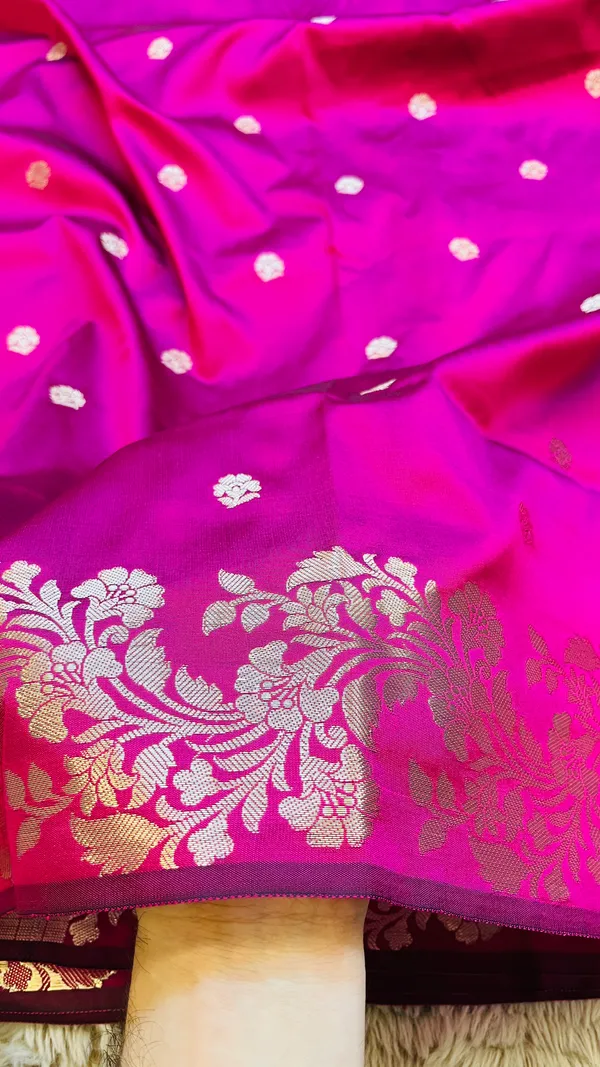 Rani_Pink_Banarasi_Semi_Mashru_Silk_Saree_with_Rich_Antique_Gold_Zari_Border