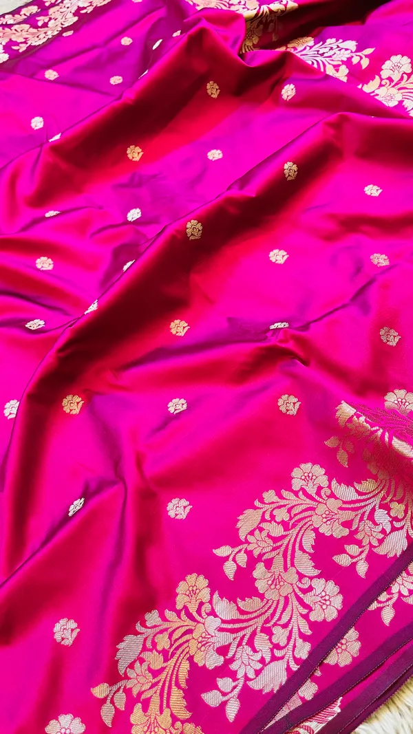 Rani_Pink_Banarasi_Semi_Mashru_Silk_Saree_with_Rich_Antique_Gold_Zari_Border